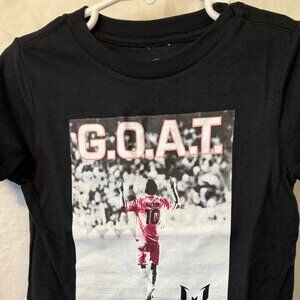 Messi Collection- Black G.O.A.T. Messi T-Shirt with Pink Graphic Highlights 5T